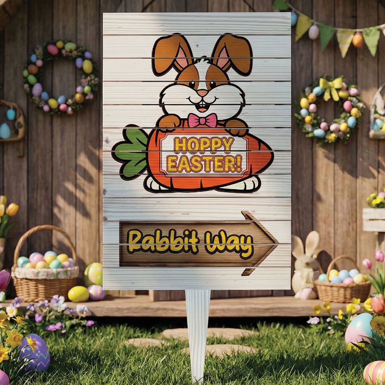 Semn de curte, Easter Rabbit Way, 38x58 cm, Multicolor - imagine 5